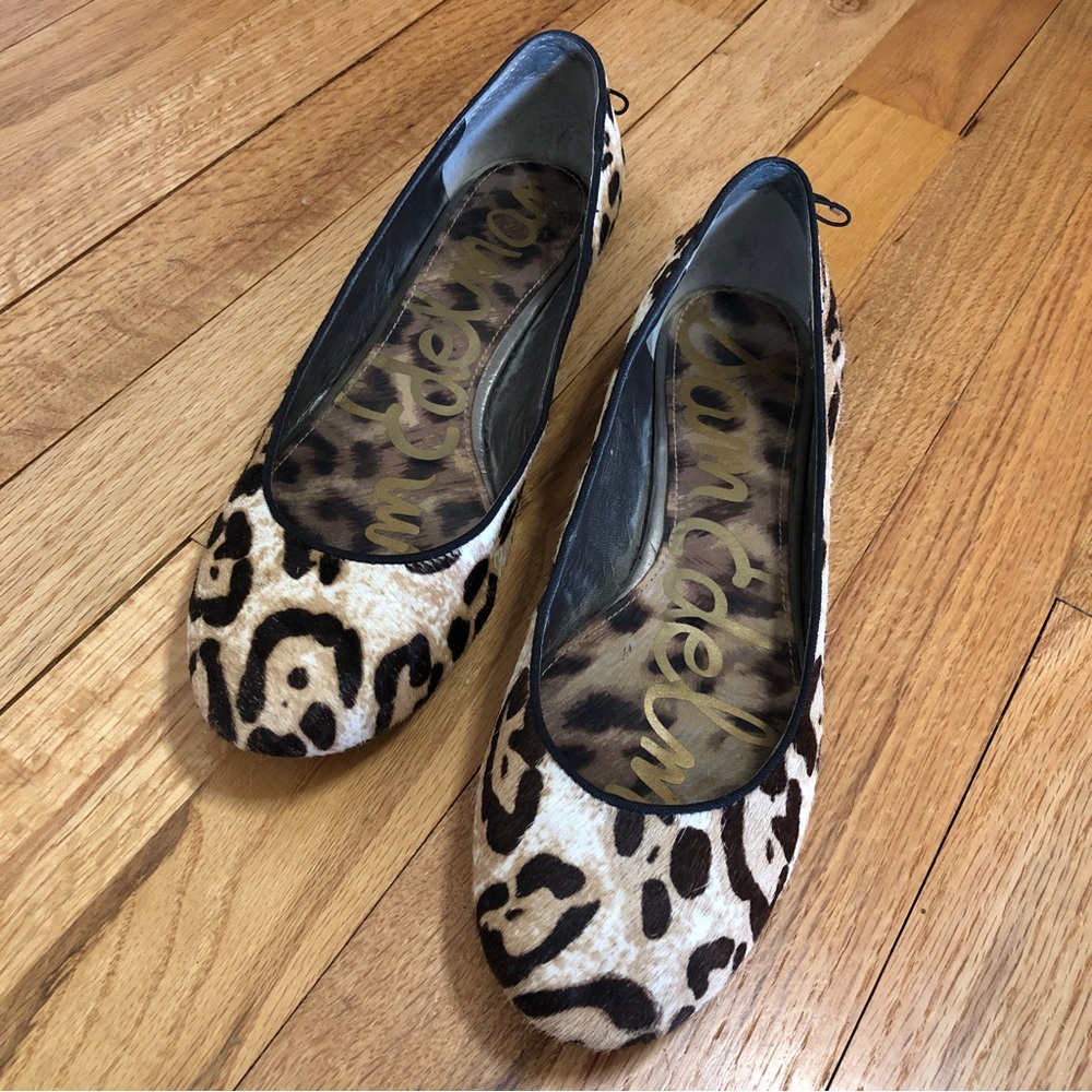 SAM EDELMAN - leopard print, calf hair flat with studded heel detail, SIZE 8